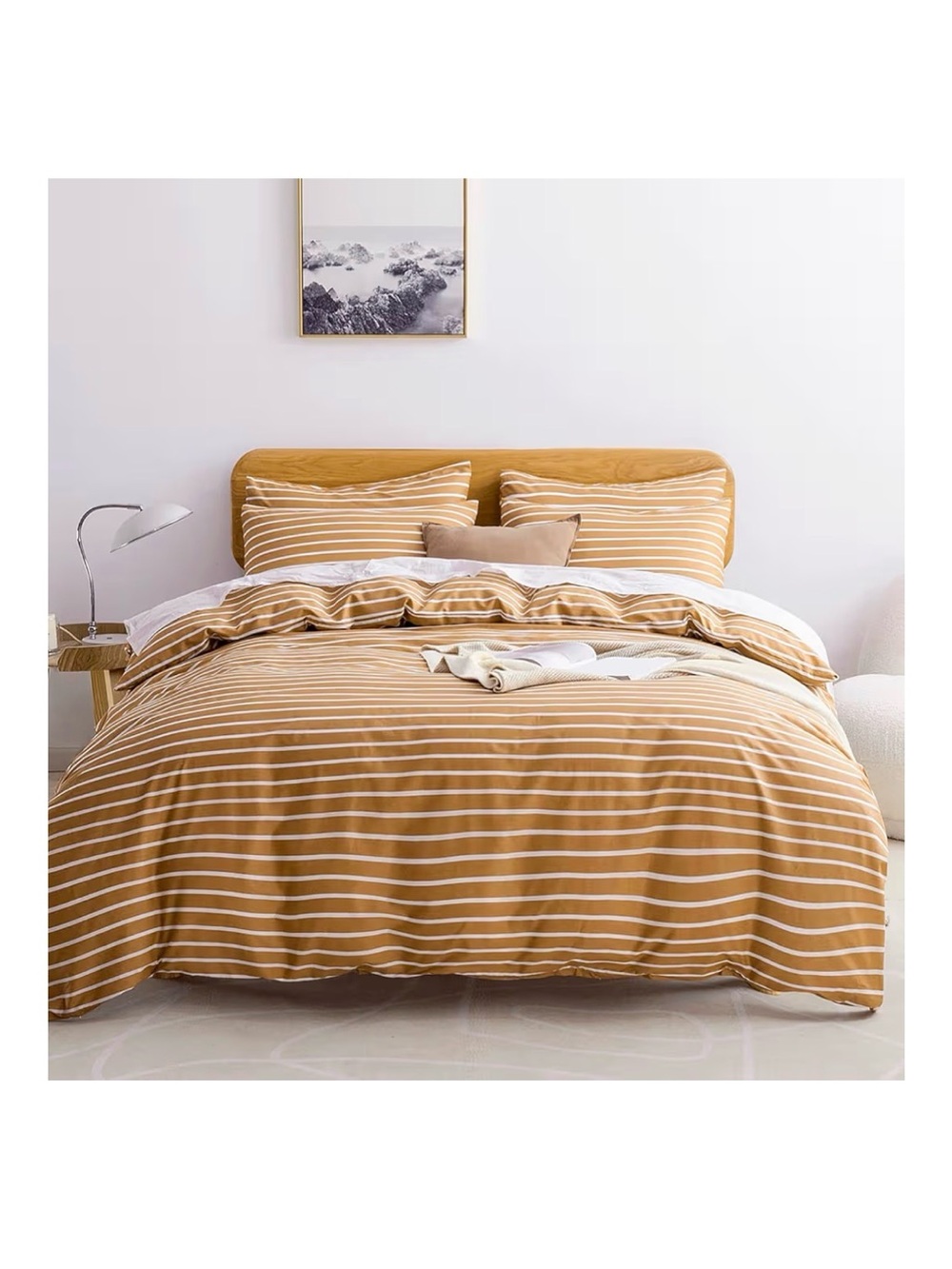 Striped Cotton Duvet Cover in Rust and White